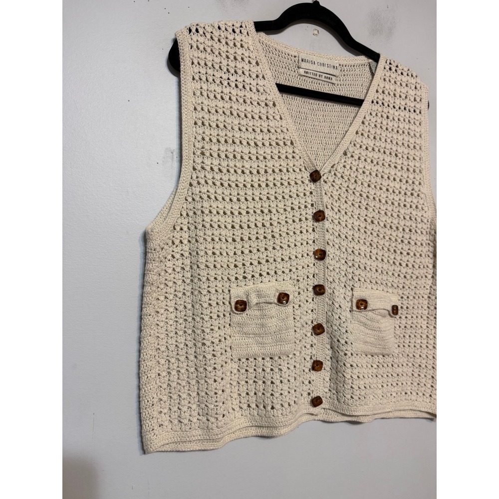 Vintage Marisa Christina Hand Knit Crochet Vest Women Large Cottagecore Boho - Picture 3 of 8